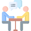 illustration of two persons sitting and taking to each other